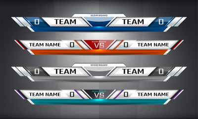 Scoreboard Broadcast Graphic and Lower Thirds Template for sport soccer and football, vector illustration