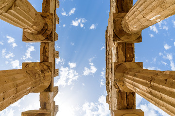 Ruins of the doric Temple of Hera (Temple E) inside the archaeological park of Selinunte, an ancient Greek city on a seaside hill in the south west coast of Sicily.