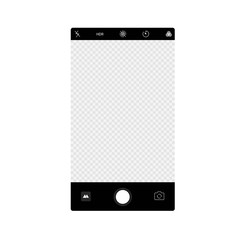 Poster - Smartphone camera app screen interface background. Vector viewfinder display mockup photo composer.