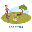 © inspiring.team - Female dog sitter walking with cute pets
