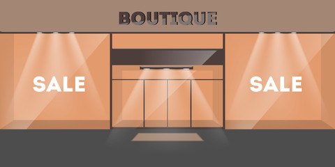 Empty store interior with glass entrance doors.