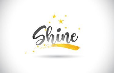 shine word vector text with golden stars trail and handwritten curved font.