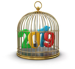 Poster - Gold Cage with 2019. Image with clipping path