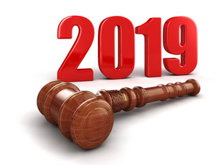 Poster - 3d wooden mallet and 2019. Image with clipping path