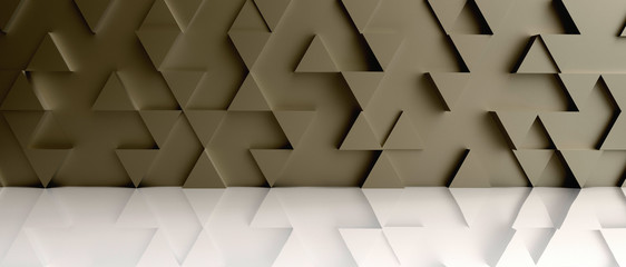 Fototapete - Golden triangle  pattern backdrop background on white floor. 3D rendering.