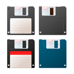 Wall Mural - Set of realistic detailed floppy-disks, vintage objects isolated on white