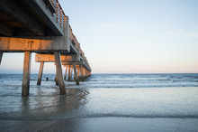 Jacksonville Beach Pier, Florida, United States. Beautiful Perspective Of The Pier