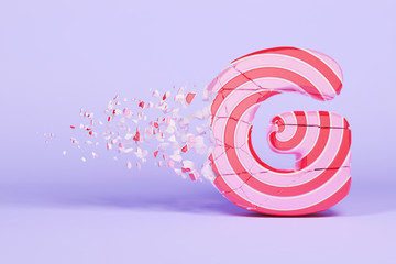 Aufkleber - Broken shattered alphabet letter G uppercase. Crushed christmas font made of pink and red striped lollipop. 3D render.