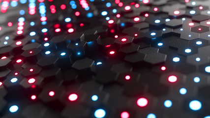 Poster - abstract hexagonal geometric background. structure of lots of hexagons of carbon fiber with small gl
