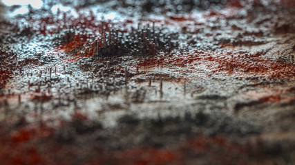 Poster - abstract city landscape of metal cubes. mountains and buildings of randomly scattered square columns
