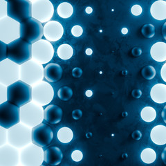 Poster - background with set of hexagons turning into a spheres on grunge plane. creative honeycomb geometric