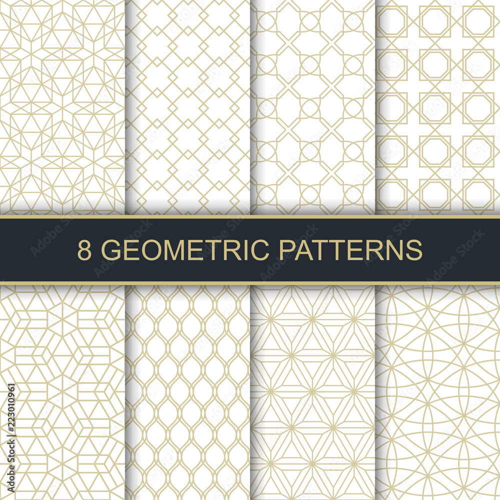 Set of vector geometric patterns. Collection of seamless patterns for your design. Vector illustration. - obrazy, fototapety, plakaty 