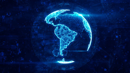Poster - digital globe made of plexus bright glowing lines. detailed virtual planet earth. technology structu