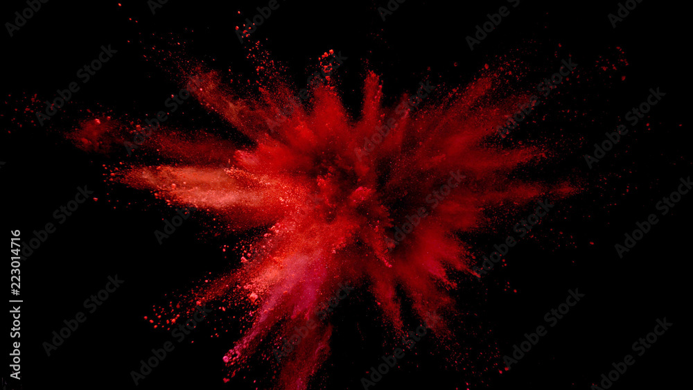 Explosion of coloured powder on black background. - obrazy, fototapety, plakaty 
