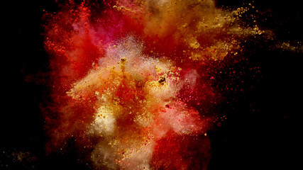 Wall Mural - Explosion of coloured powder on black background.
