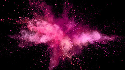 Wall Mural - Explosion of coloured powder on black background.