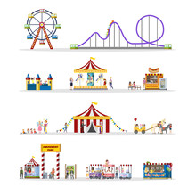 Amusement Park Set With Circus Tent And Carousels
