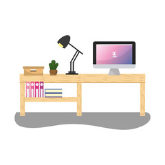 Sticker - office desk with computer and lamp with books