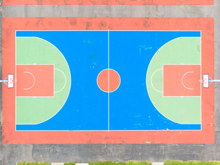 Aerial view of a basketball court