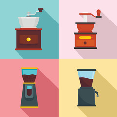 Sticker - Coffee grinder icon set. Flat set of coffee grinder vector icons for web design