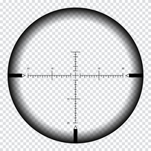 Realistic Sniper Sight With Measurement Marks. Sniper Scope Template Isolated On Transparent Background.