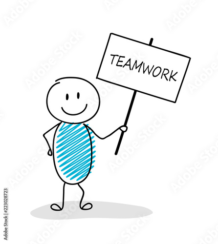 Funny Business Illustration Cartoon Stickman Holding A Banner With Slogan Team Work Vector Buy This Stock Vector And Explore Similar Vectors At Adobe Stock Adobe Stock