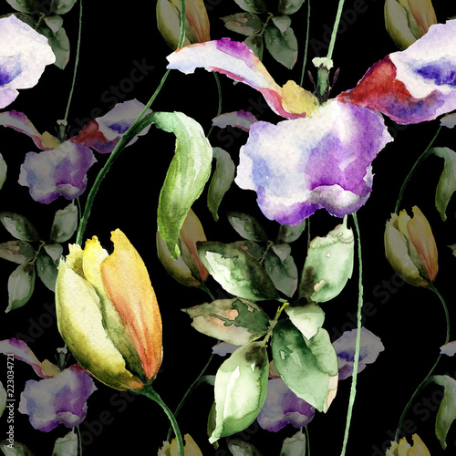 Seamless pattern with Tulips flowers