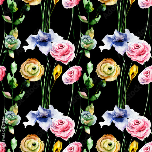 Seamless pattern with stylized wild flowers