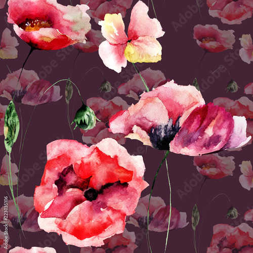 Seamless wallpaper with Poppies flowers