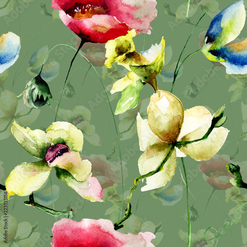 Seamless pattern with Original flowers