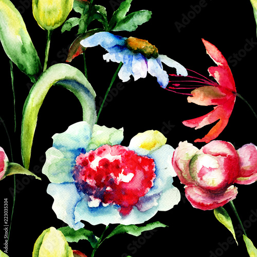 Seamless pattern with Original flowers