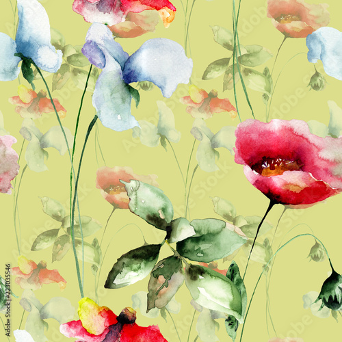 Stylized flowers watercolor illustration