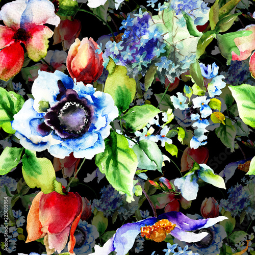 Seamless pattern with Stylized spring flowers