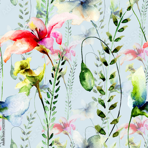 Seamless pattern with Decorative summer flowers