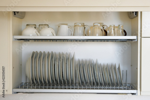 Shelf For Tableware Drying In Modern Kitchen Clean Washed White