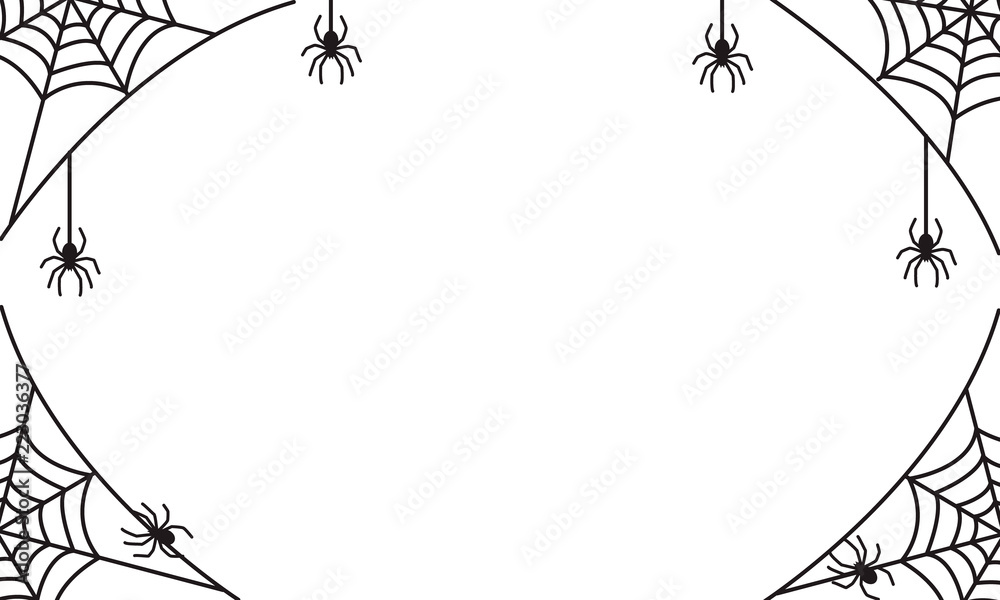 spooky halloween frame or border with black spider web and hangi Stock ...