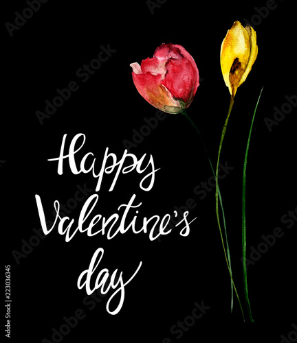 Beautiful flowers with title Happy Valentines day