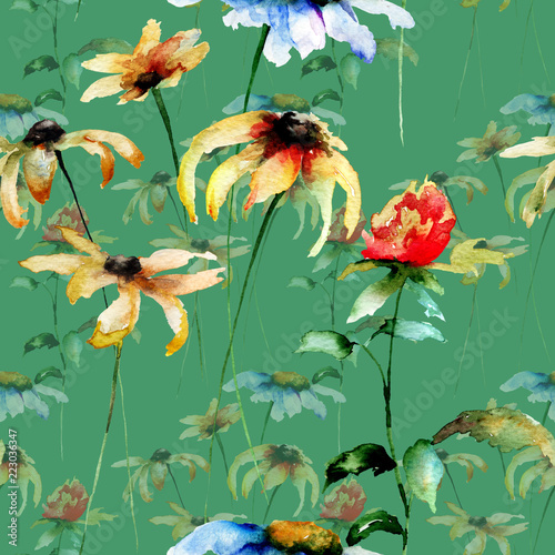 Seamless pattern with Gerbera flowers