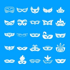 Sticker - Carnival mask venetian icons set. Simple illustration of 25 carnival mask venetian icons for web