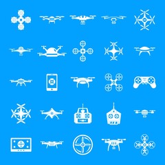 Poster - Drone delivery camera quadcopter icons set. Simple illustration of 25 drone delivery camera quadcopter vector icons for web