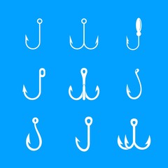 Canvas Print - Fishing hook rod tackle catch metal icons set. Simple illustration of 9 fishing hook rod tackle catch metal vector icons for web