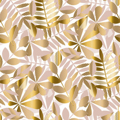 Wall Mural - Elegant gold fall leaves seamless pattern