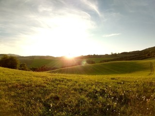 Naklejka na meble Sunrise and sunset over the hills and town. Slovakia	