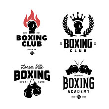 Boxing Club Labels Set. Vector Vintage Illustration.