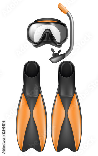 swim fins and goggles