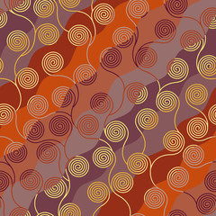 Leinwandbilder - Seamless brown patchwork pattern. Curly waves pattern in Art Nouveau style. Vector illustration.