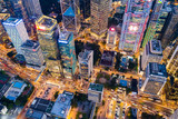 Fototapeta Nowy Jork - Top down of Hong Kong business district at night