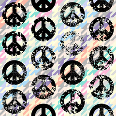 Poster - Seamless vector pattern. Abstract background with Peace signs. The sign of pacifists. Grunge vintage effect.