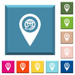 International route GPS map location white icons on edged square buttons