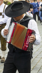 Musician with Harmony Street of the city